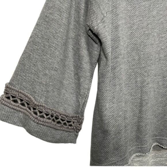 Free People Oversized Split Boatneck Bell Sleeve Crotchet Hi-Lo Raw Hem Thermal - Picture 3 of 5